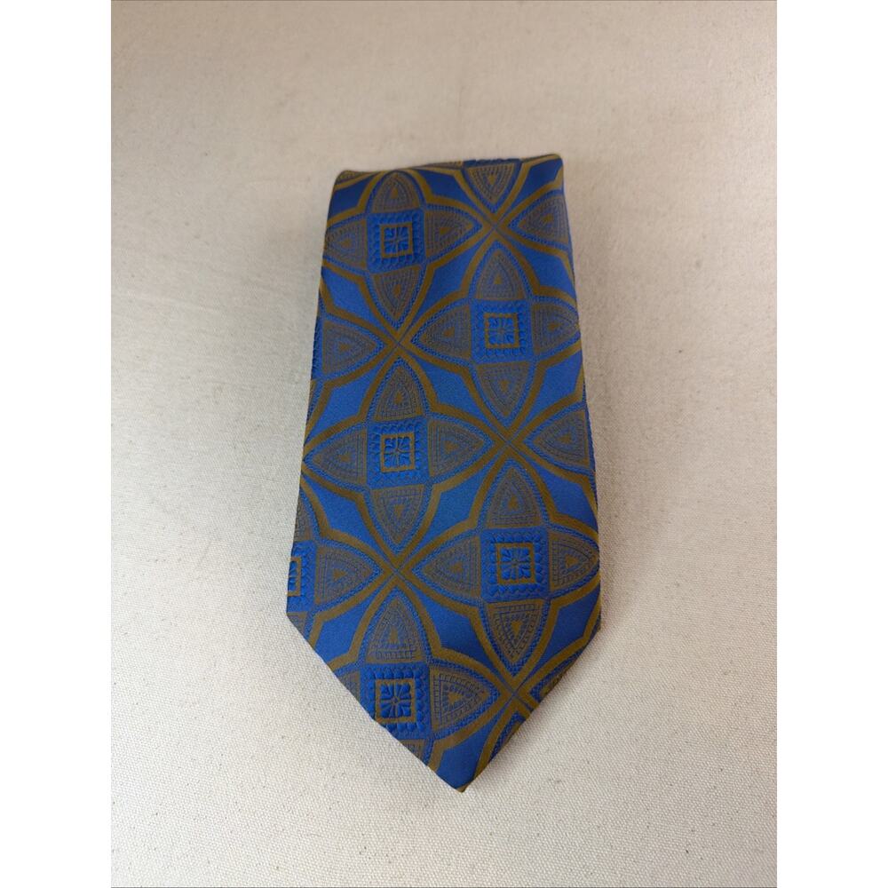 Andhurst Vintage Blue Gold Dacron Polyester Geometric Tie